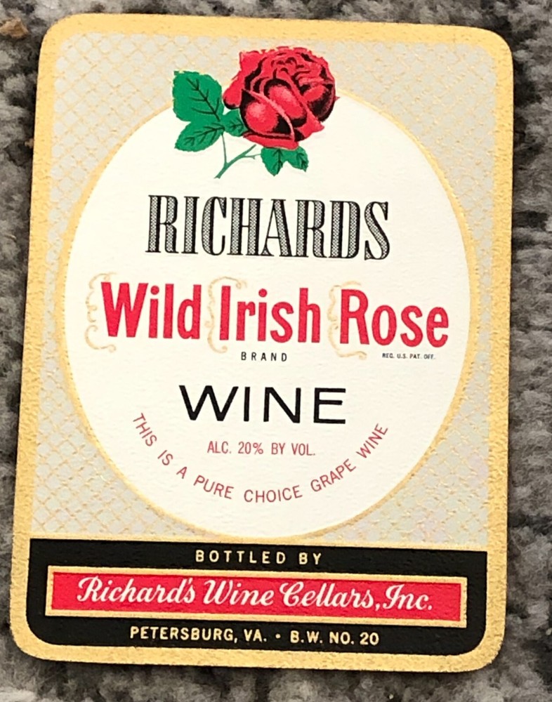 Wine Label Wild Irish Rose Richards Vintage Original Embossed 1930s NOS Old