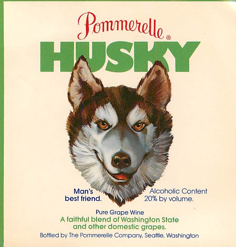 Pommerelle Husky Pure Grape Wine Seattle WA 1970s 1980s Vtg Wine Label