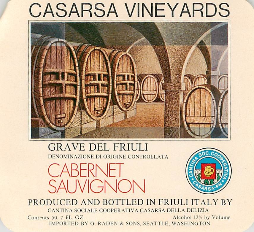 Casarsa Cabernet Sauvignon Grave del Friuli Italy 1970s 1980s Vtg Wine Label