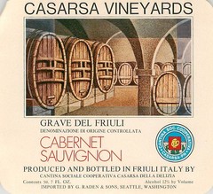 Casarsa Cabernet Sauvignon Grave del Friuli Italy 1970s 1980s Vtg Wine Label