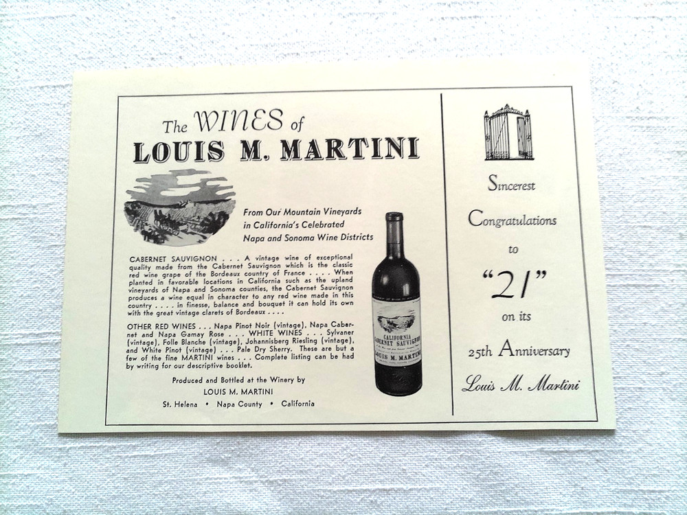 1950 Ad The Wines of Louis M. Martini, St. Helena, Napa County, California