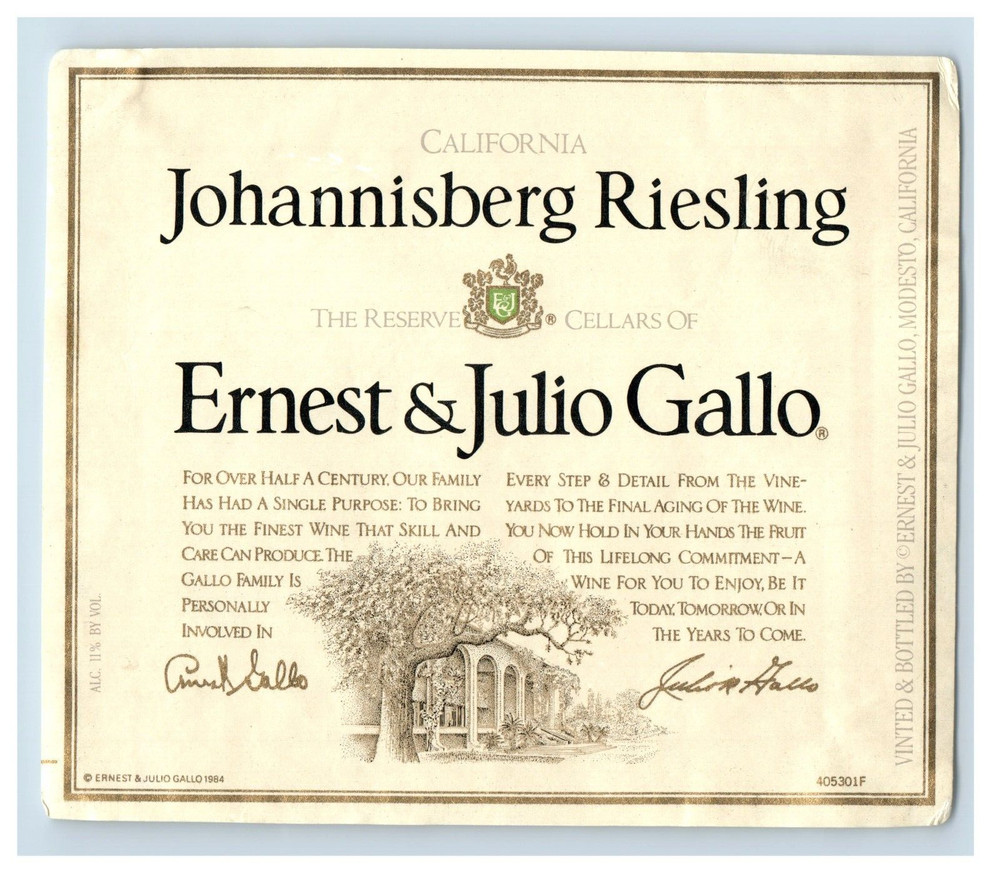 Vintage Johannisberg Riesling Ernest & Julio Gallo French Wine Label S80E