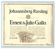 Vintage Johannisberg Riesling Ernest & Julio Gallo French Wine Label S80E