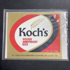 Vintage 1968 Koch&rsquo;s Golden Anniversary Beer UNUSED Paper Label Dunkirk NY Q1987