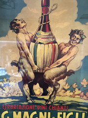 Vintage GUSTAVO MAGNI & FIGLI CHIANTI WINE ADVERTISEMENT on WOOD PANEL