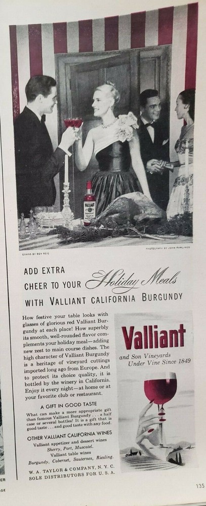 Lot of 3 Vintage 1946 California Wines Print Ad Ephemera Wall Art Decor