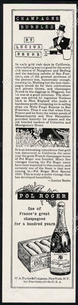 1949 Pol Roger champagne California gold rush theme art vintage print ad