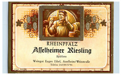 1970&rsquo;s-80&rsquo;s Rheinpfalz Affelheimer Riesling German Wine Label Original S29E