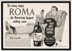 Handmade LAMINATED PRINT of an ORIGINAL 1952 ROMA California Port Wine PRINT AD