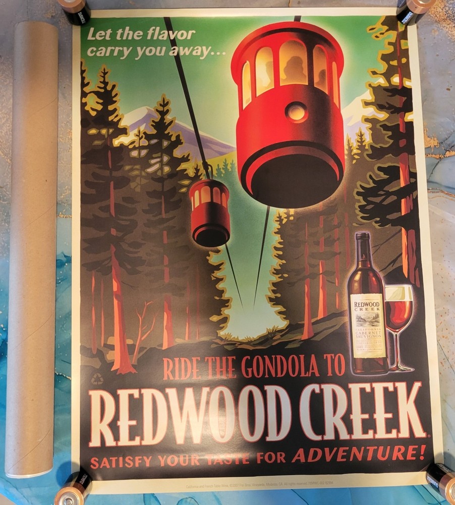 Rare Redwood Creek 18&Prime; x 24&Prime; Wine Art Advertising Poster Ride the Gondola