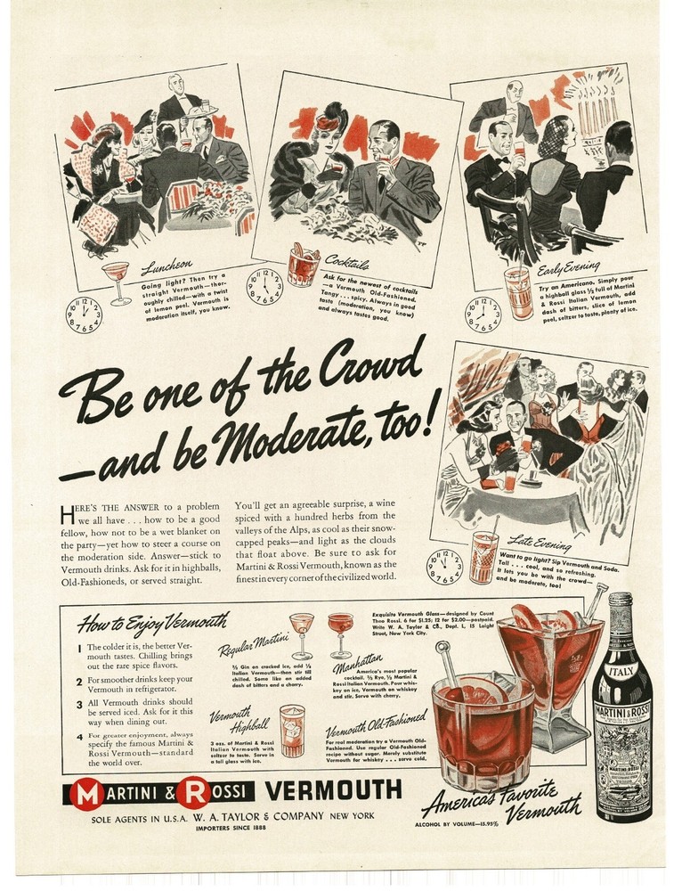 1939 Martini & Rossi Vermouth be one of the crowd comic art Vintage Print Ad