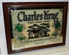 Vintage CHARLES KRUG Napa Valley Wines Advertising Bar Mirror Wall Hanging 18×14