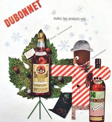 1943 Dubonnet Wine Vermouth Vtg PRINT AD image of bottle holiday motif Christmas