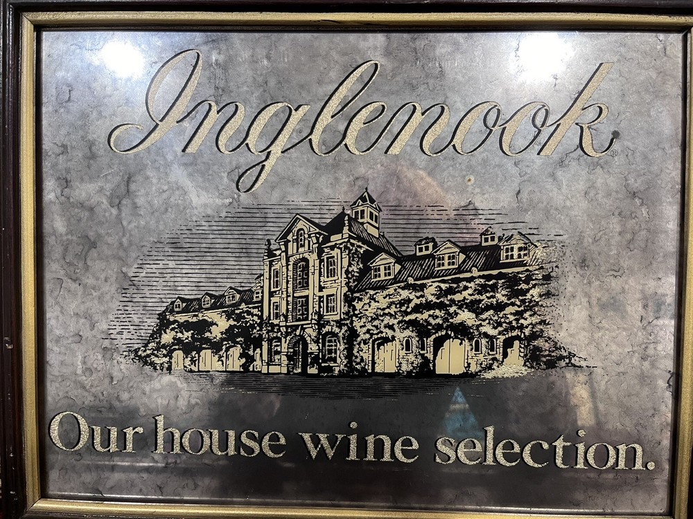 Vintage 1986 Inglenook Winery Wooden Framed Smoked Mirror Bar Sign 19”X15”