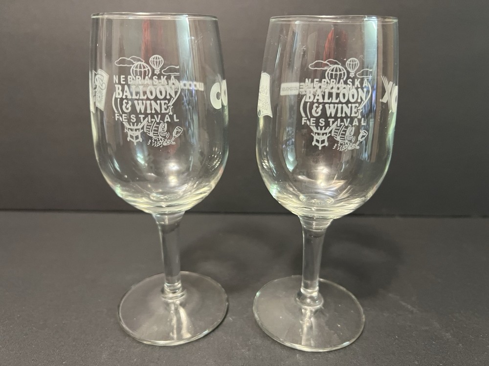 Set Of 2 Nebraska Balloon & Wine Festival Wine Glasses Cox Woodhouse Rotella