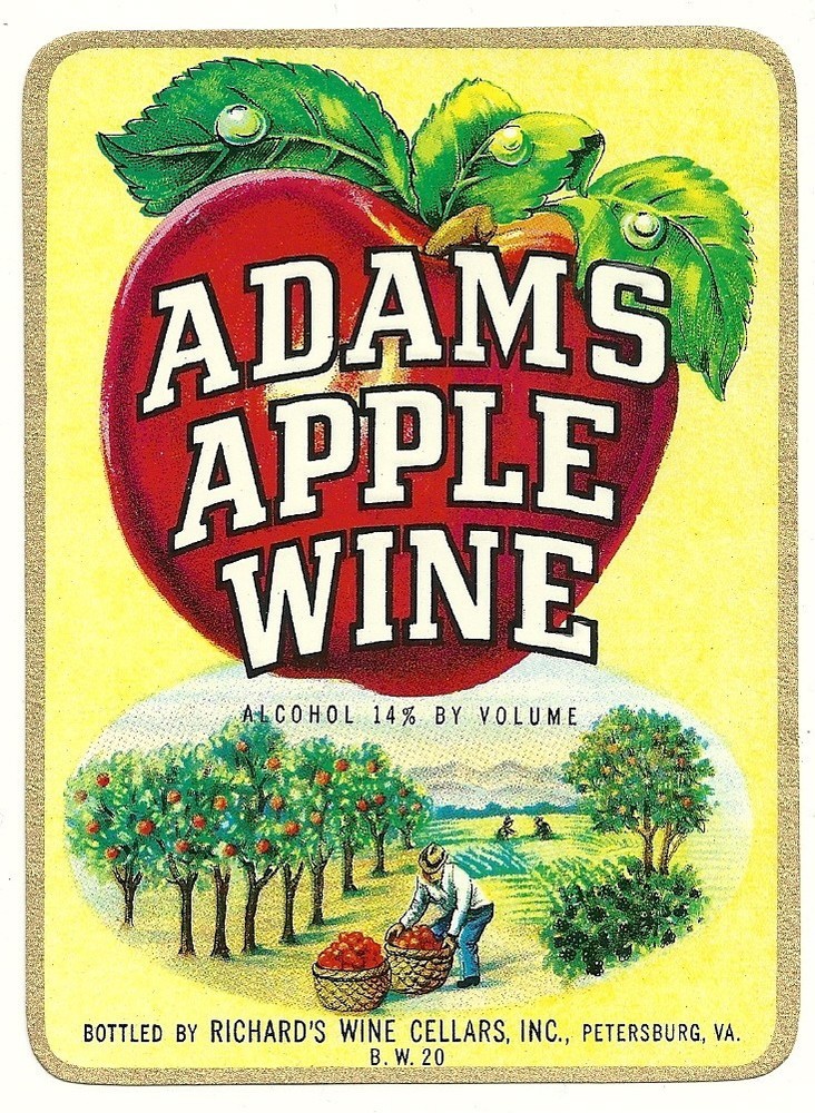 Adams Apple Wine Vintage Label Richard&rsquo;s Wine Cellars Inc. Petersburg, Virginia