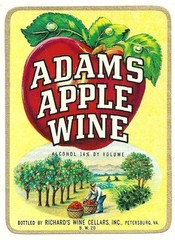 Adams Apple Wine Vintage Label Richard&rsquo;s Wine Cellars Inc. Petersburg, Virginia