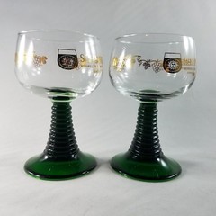 SCHMITT SOHNE Wine Glasses (x2) – Green Ribbed Stem Cordial Vintage W. Germany