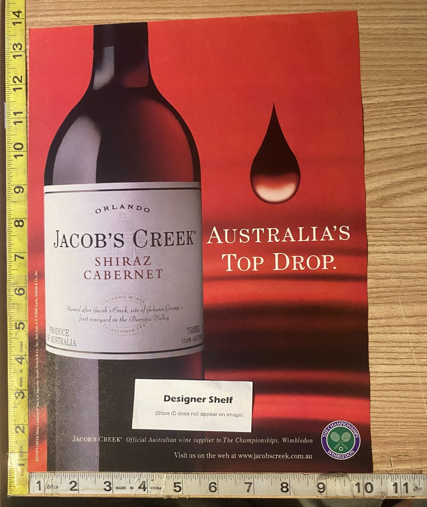 Jacob&rsquo;s Creek Shiraz Cabernet Wine Top Drop 2000 Magazine Print Ad