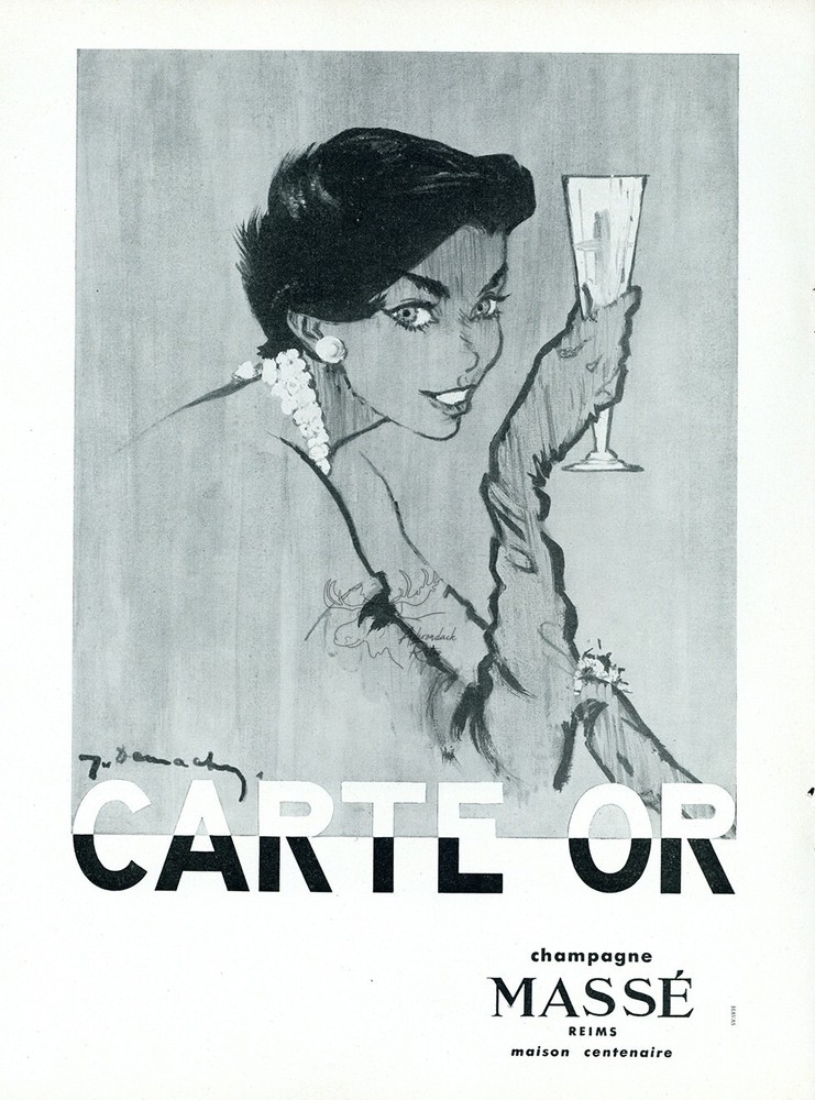 1944 Masse Champagne Vintage Liquor Print Ad – Guy Demachy Illustration