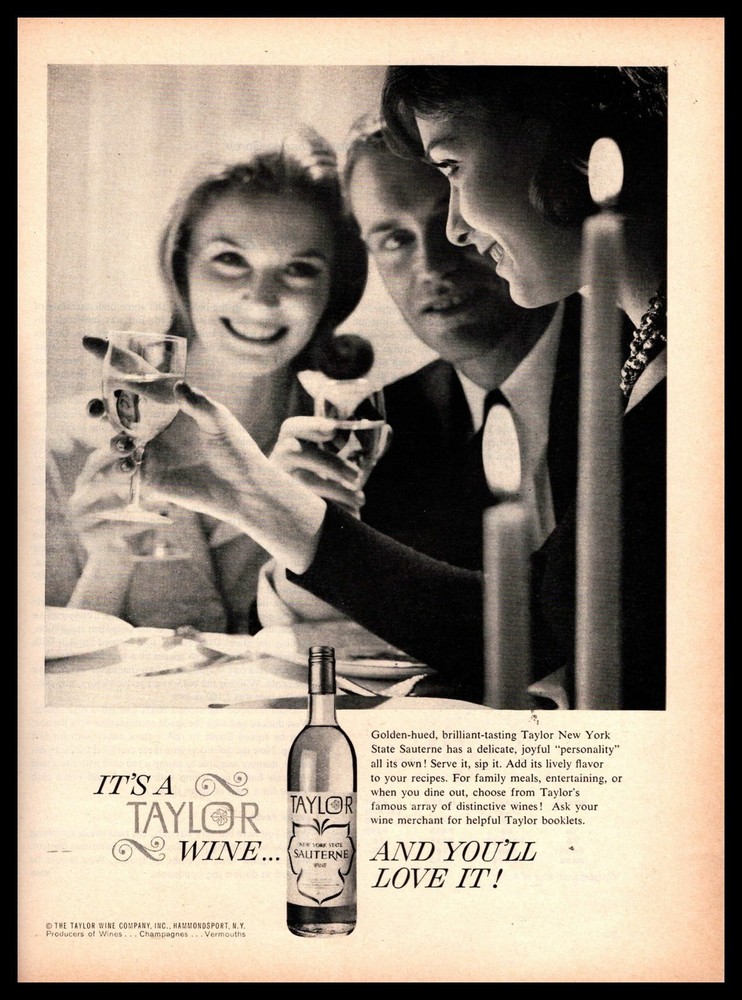 1962 Taylor New York State Wines Sauterne Wine Hammondsport NY Vintage Print Ad