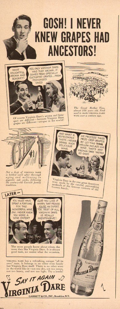 1944 vintage beverage AD VIRGINIA DARE Fine Wines Garrett & Co. 051517
