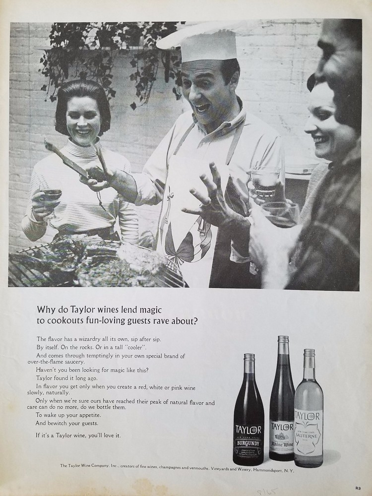 1965 Taylor Wines Cookout Magic Sauterne Rhine Wine Burgundy Ad