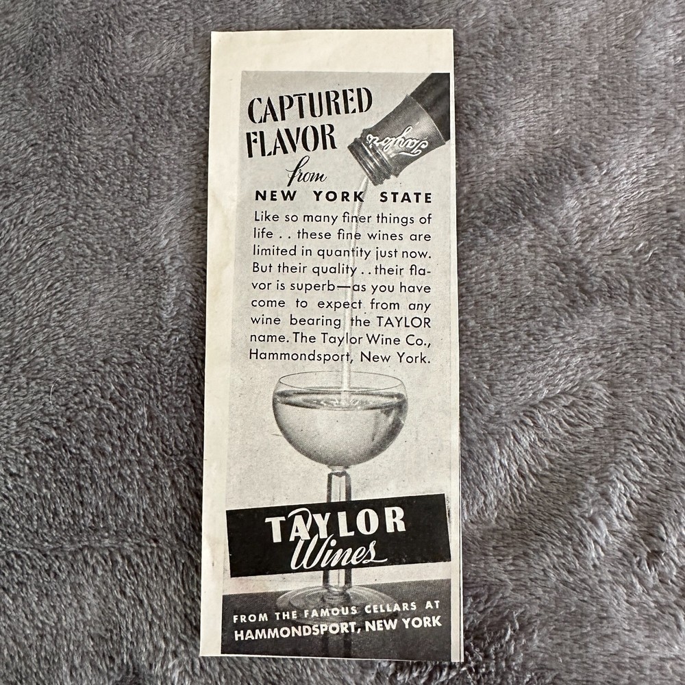 1944 Taylor Wines Hammondsport New York Wine Glass Cellar WWII Era Print Ad