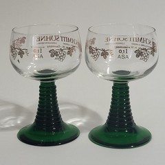 Set 2 Schmitt Sohne Wine Cordial Glasses Goblets Green Ribbed Stem W. Germany