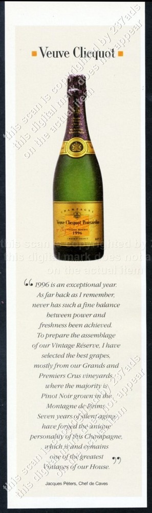 2003 Veuve Clicquot Ponsardin champagne 1996 bottle photo vintage print ad