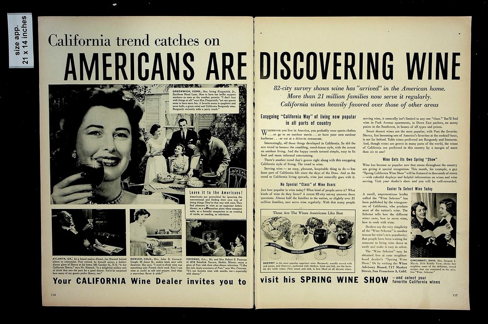 1953 Americans Are Discovering American Wine Wine Spring Vintage Print Ad 015771