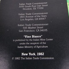 Vintage Vino Blanco Italian Wine Center 1982 Product Booklet