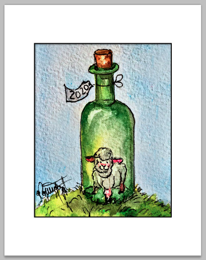 « Vintage 2020 » Sheep Incognito Art Print Quarantine Paper Wine Bottle 8×10 Mat