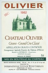 CHATEAU OLIVIER – NEW Wine Label – Graves . Grand Crú Classé 1982 Perfect!!!
