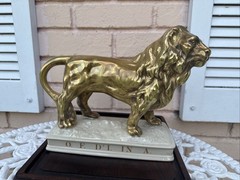 Vintage BARSOTTINI VINO ROSSO Gold Lion Statue 1970 Decanter heavy