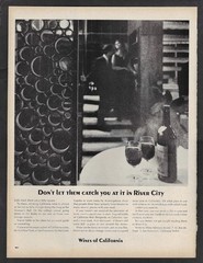 1965 WINES of CALIFORNIA Print Ad « Don&rsquo;t let them catch you at it in River City »
