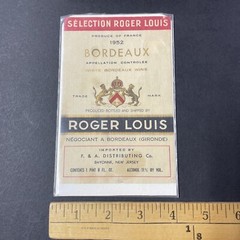 Vintage 1952 Roger Louis Bordeaux White Wine UNUSED Paper Label France Q2038