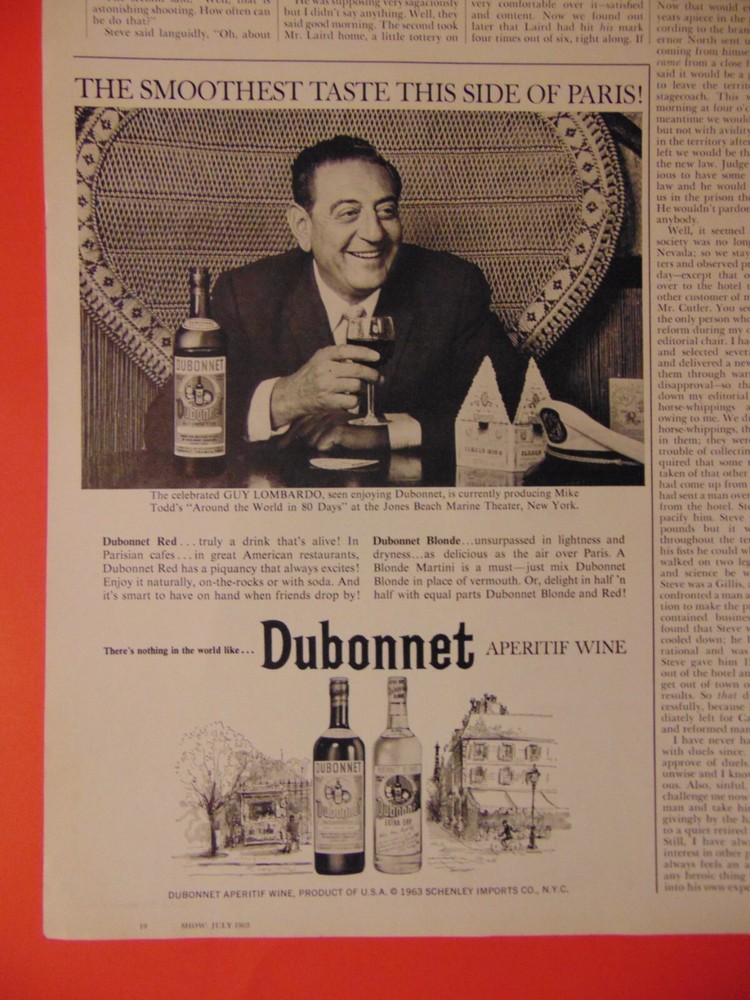 1963 Dubonnet Aperitif Wine Guy Lombardo photo art print ad