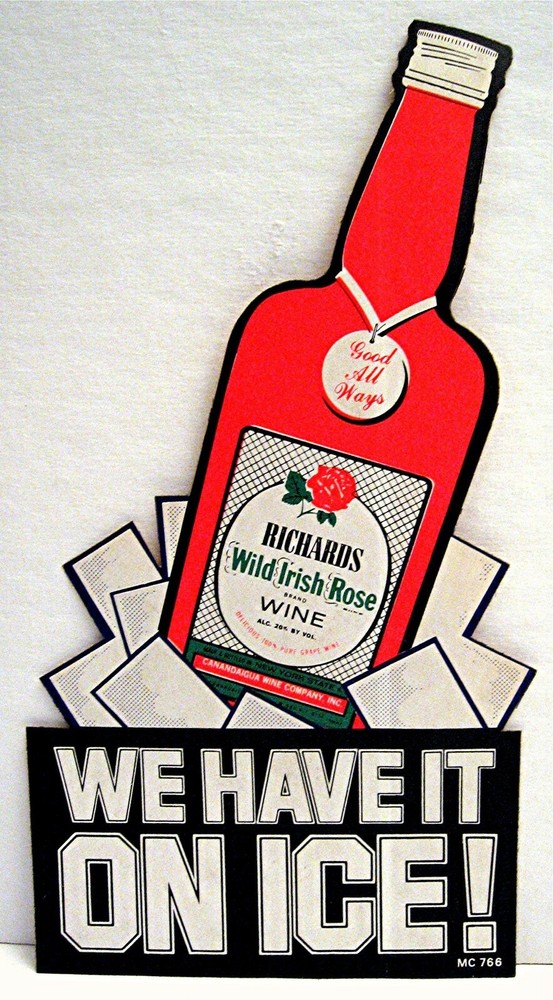 Vintage Richards Wild Irish Rose Wine On Ice Sticker Sign New York Old Stock
