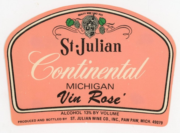 1960s-70s Paw Paw, MI Wine Label Continental Vin Rose St Julian Wine Co #2G