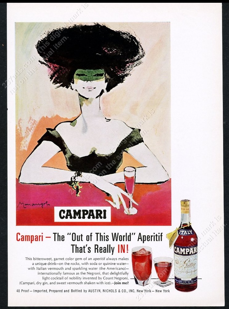 1965 Campari Bitter pretty woman art vintage print ad