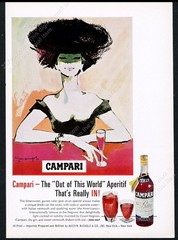 1965 Campari Bitter pretty woman art vintage print ad