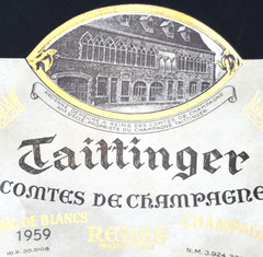 VTG 1959 Taittinger Reims Comtes de Champagne Blanc de Blancs Wine Bottle Label