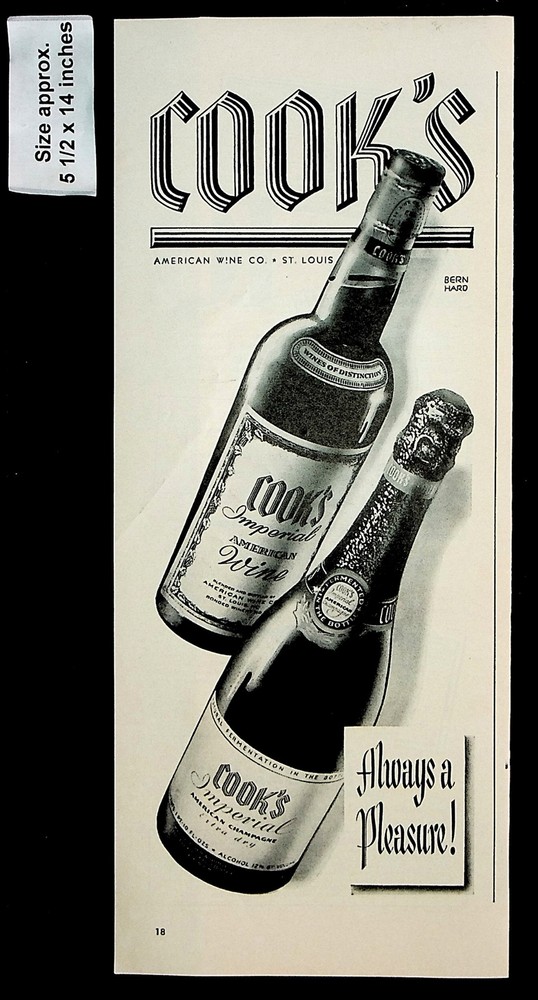 1943 Cook&rsquo;s Imperial American Champagne Wine Drink Vintage Print Ad 39213