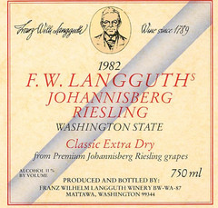 F.W. Langguth&rsquo;s Johannisberg Riesling Mattawa WA 1982 1980s Vtg Wine Label