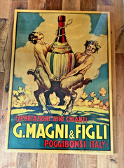 Vintage GUSTAVO MAGNI & FIGLI CHIANTI WINE ADVERTISEMENT on WOOD PANEL