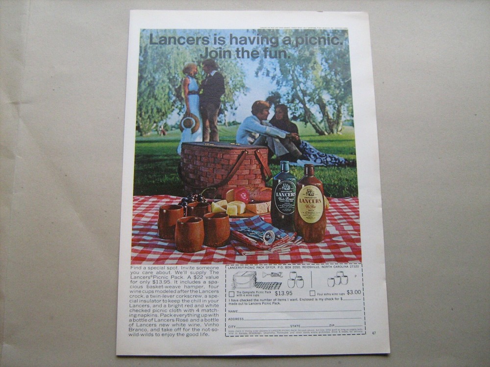 1972 Lancers Rose and Vinho Branco « Having a Picnic–Join the Fun! »–vintage ad