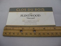 Clos Du Bois 1999 Flintwood Vineyard Chardonnay Wine Label Dry Creek Valley