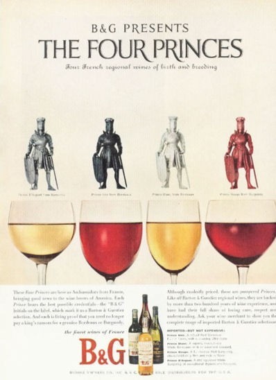 1959 B&G PRINT AD French Wine « The Four Princes » Knights