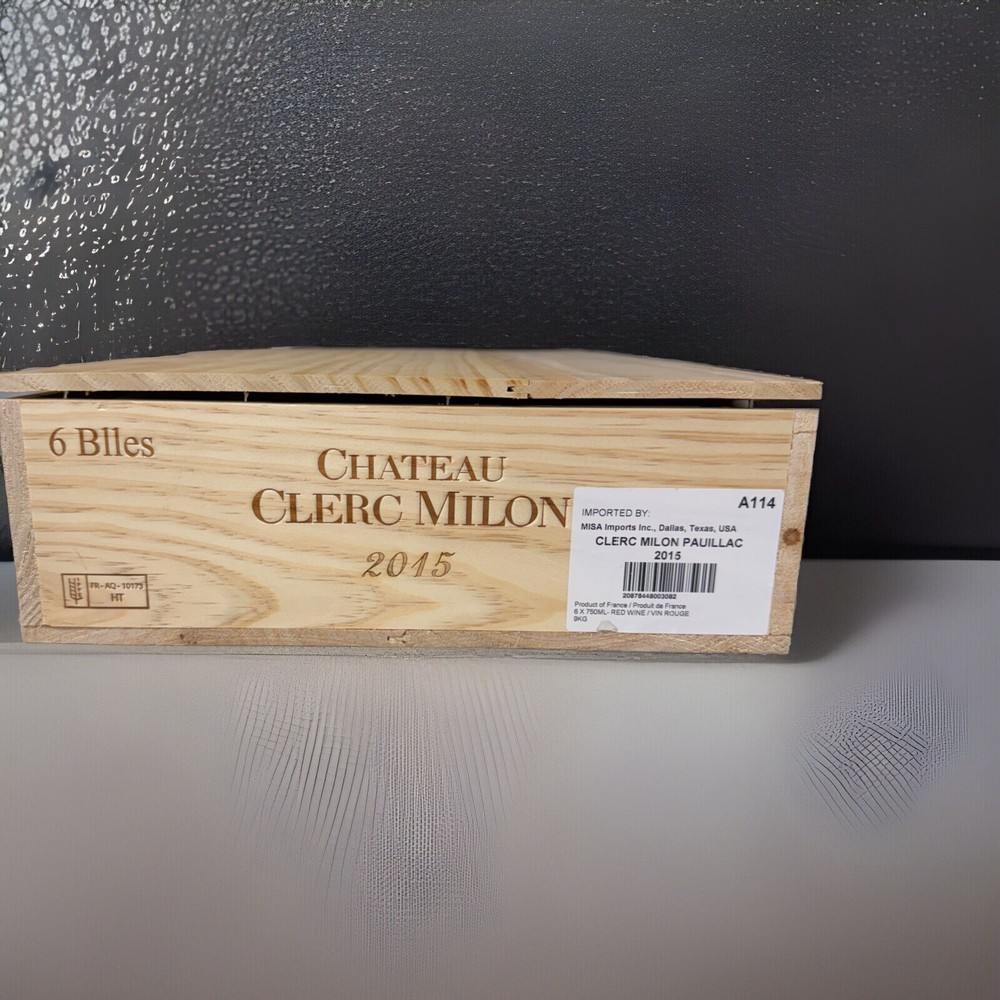 Wooden Wine Case 2015 Chateau Clerc Milon 6 Bottle Crate Empty Box Vintage Rare